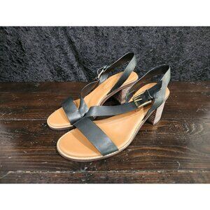 Zodiac Ivy Black Leather Block Heel Sandals/Sz. 10